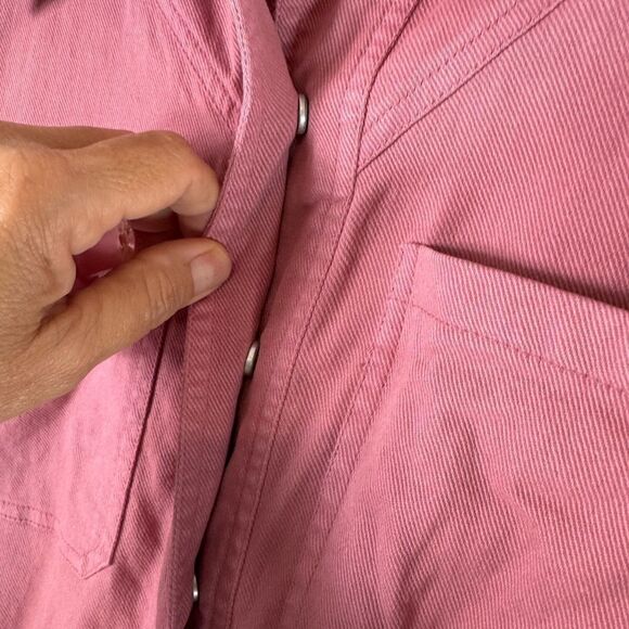 Avec Les Filles Pink Coverall Denim 3/4 Snap Front Patch Pocket Dress Size S - Picture 10 of 15